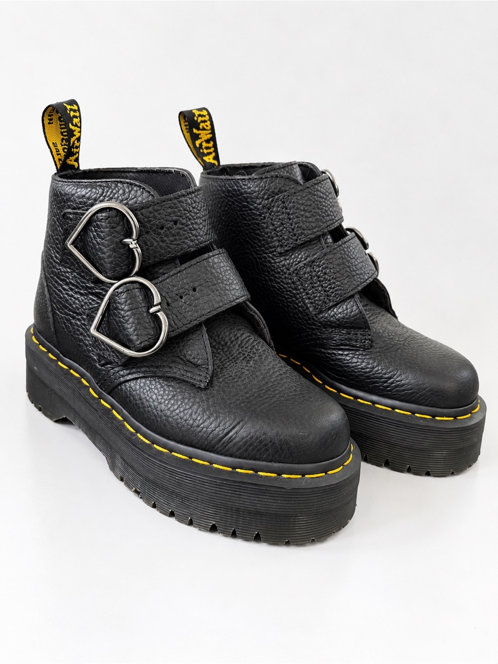 Dr. Martens Devon Heart Buckle Genuine Leather Platform Ankle Boots 5